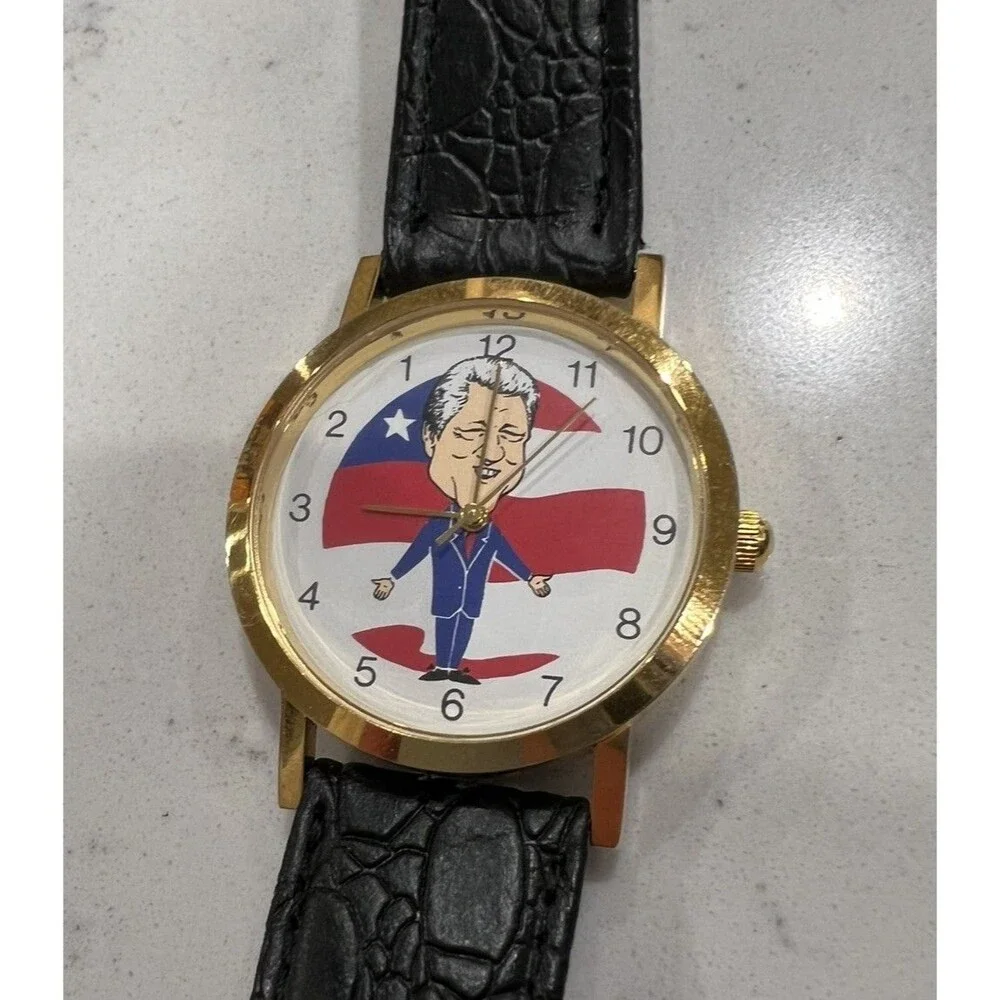 Bill Clinton Political Character Wrist Watch Novelty Leather Band Untested